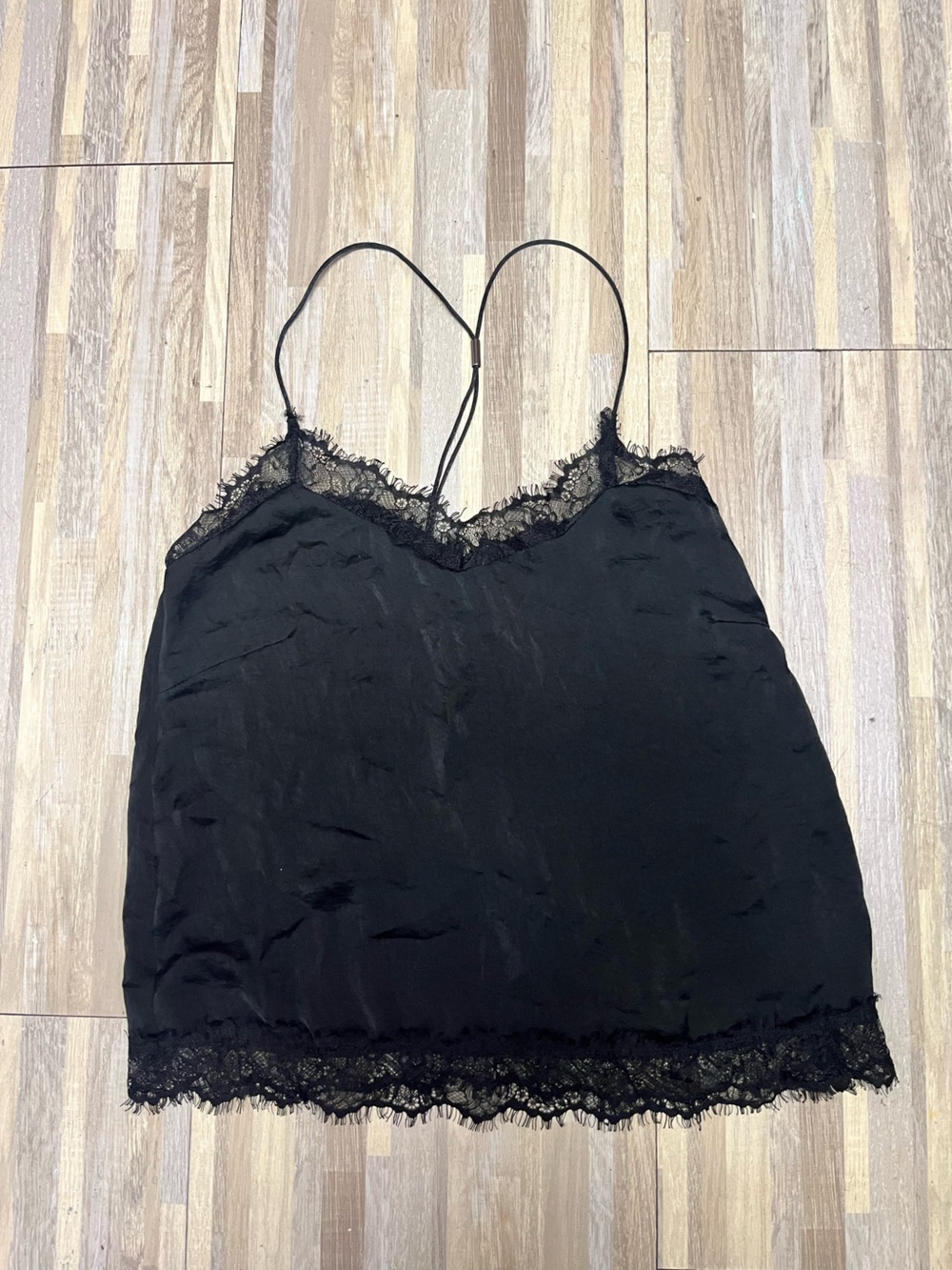 Black Lace Trim Satin Camisole